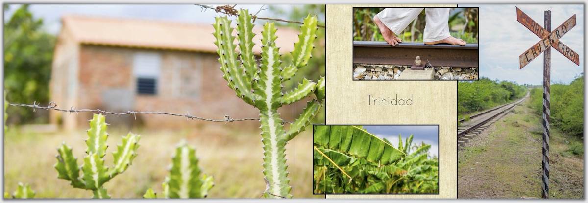 Aperçu de page d'album grandeur nature. Les photos de Trinidad sont mise en valeur par leur taille et délicatement entouré d'un cadre noir.